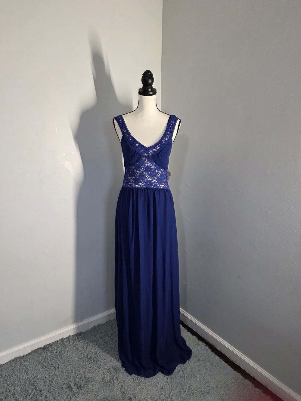 Mystic Royal Blue Lace-Accented Maxi Dress